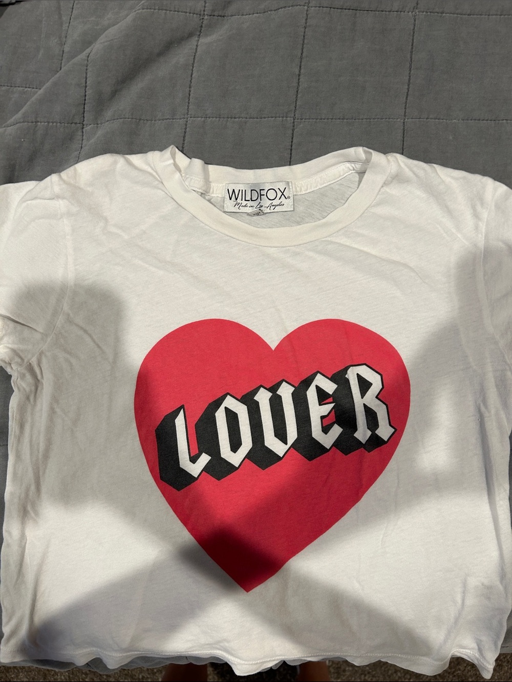 Wildfox White Tee with Red Heart 'LOVER' Graphic